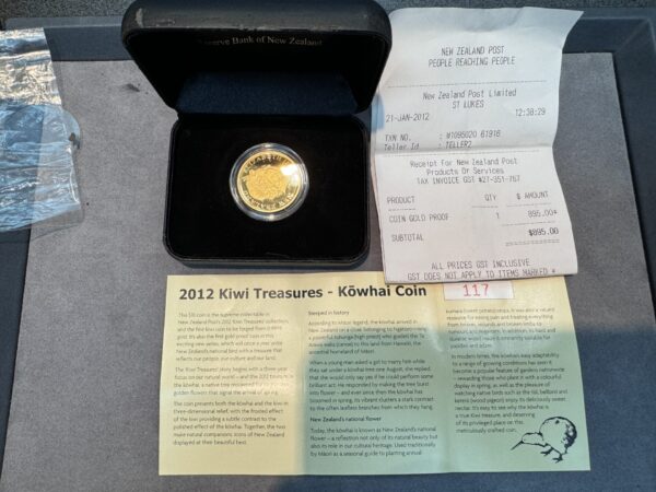 2012 $10 Gold Proof New Zealand Kiwi Treasures Kowhai Coin Only 950 Minted - Image 6