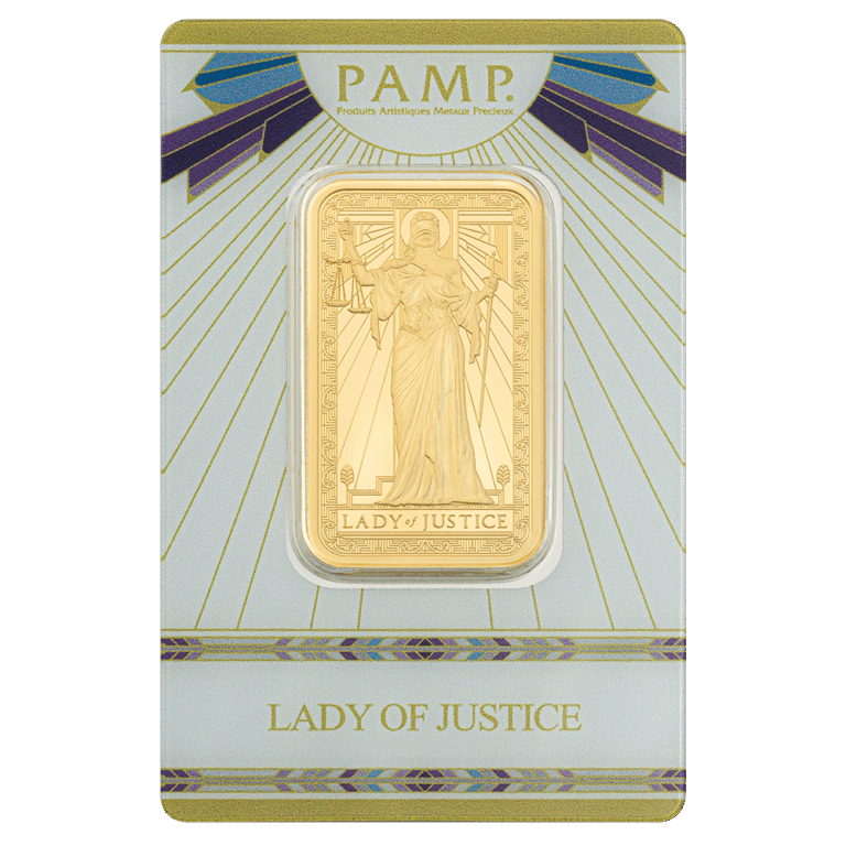 Lady of Justice 1oz Gold Bar