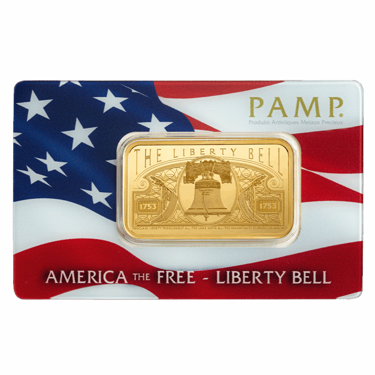 America the Free; Liberty Bell Gold Minted Bar – 1oz