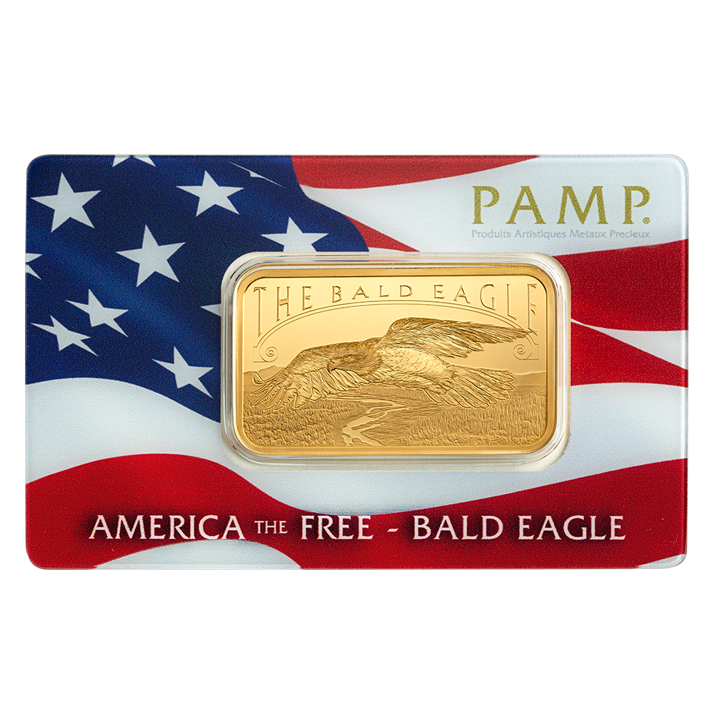 America the Free; Bald Eagle Gold Minted Bar – 1oz