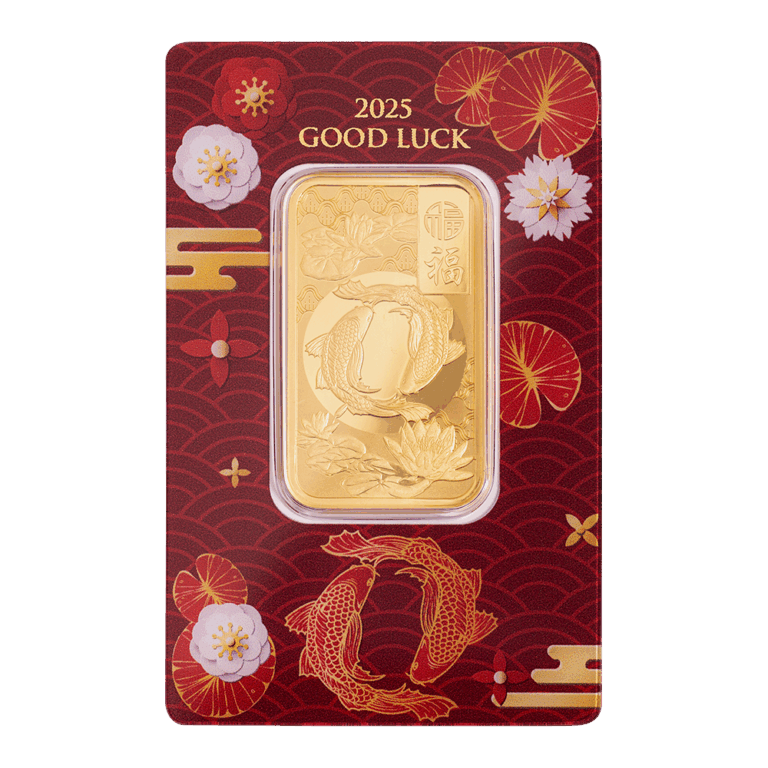 Good Luck Koi Fish Gold Minted Bar – 1oz