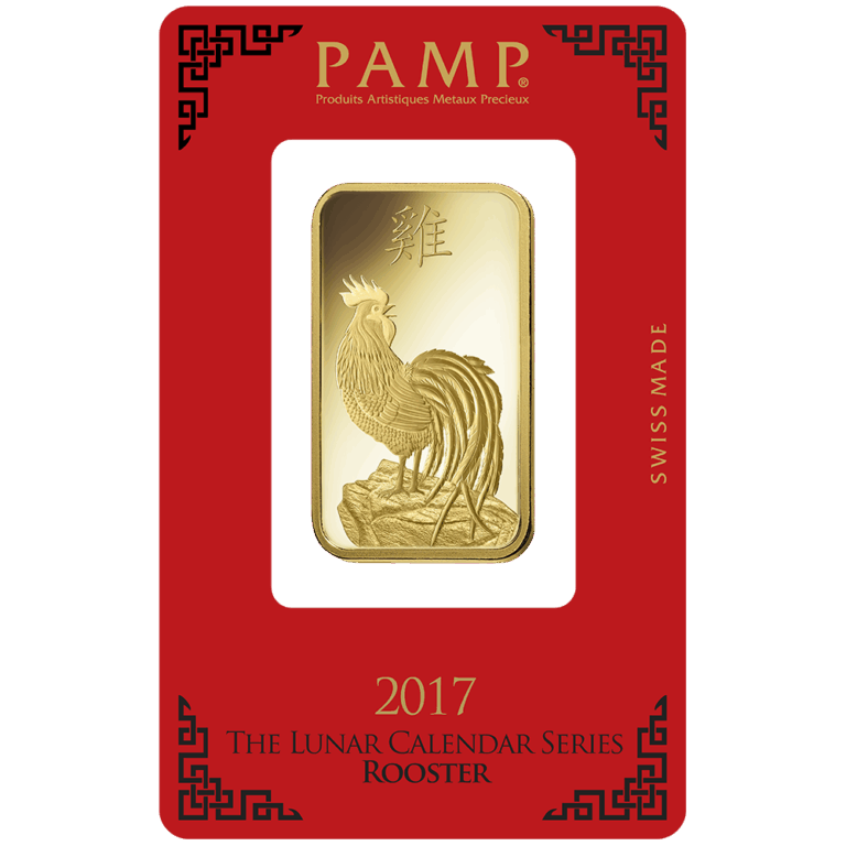 Lunar Rooster Gold Minted Bar – 1oz