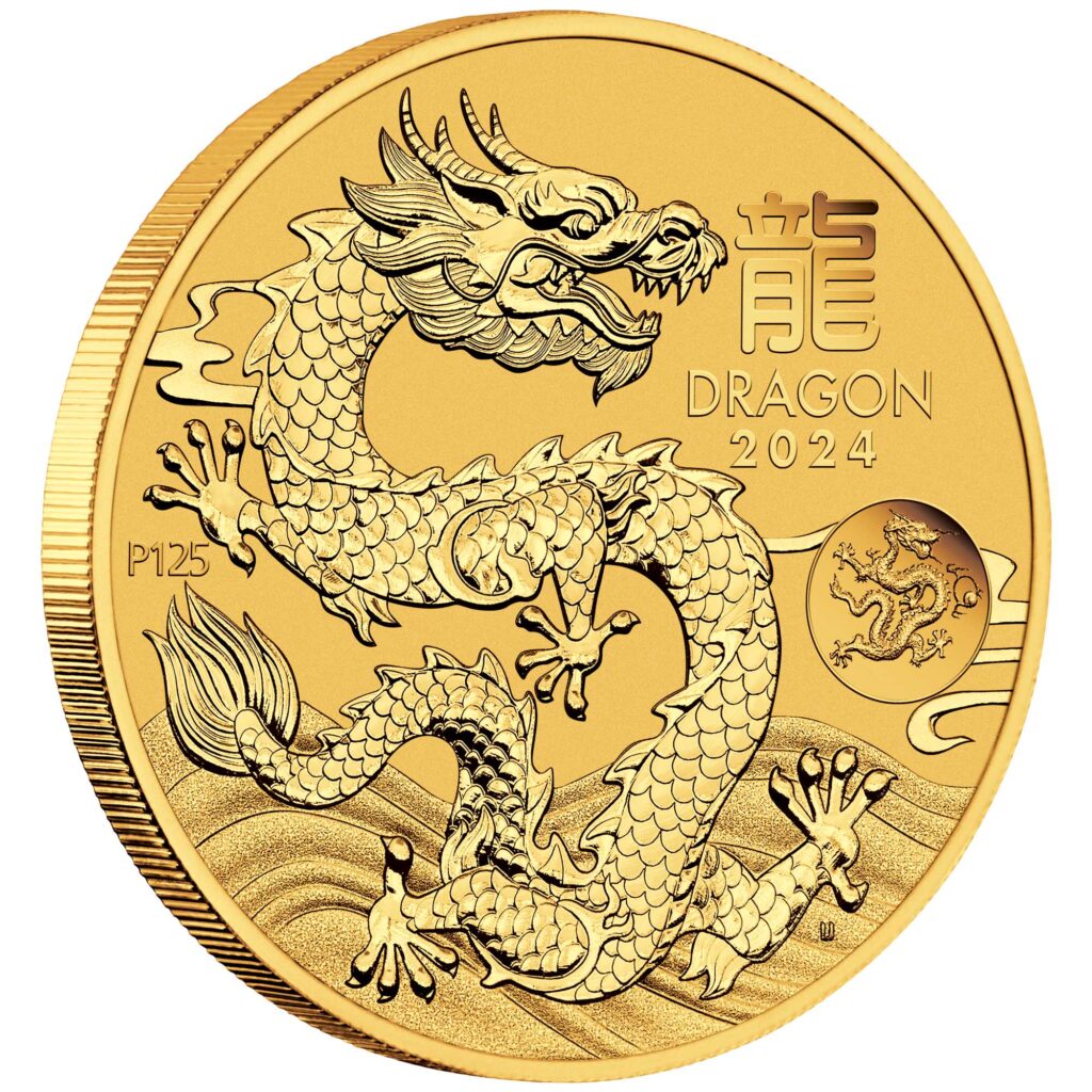 Australian Lunar Series III 2024 Year of the Dragon 1oz Gold Bullion Coin with Dragon Privy Mark