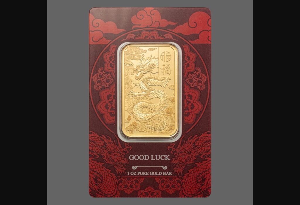 Good Luck Yellow Dragon Gold Minted Bar – 1oz