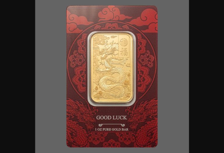 Good Luck Yellow Dragon Gold Minted Bar – 1oz