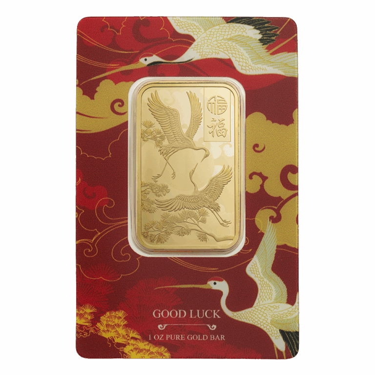 1oz Pure Gold Bar Good Luck Cranes