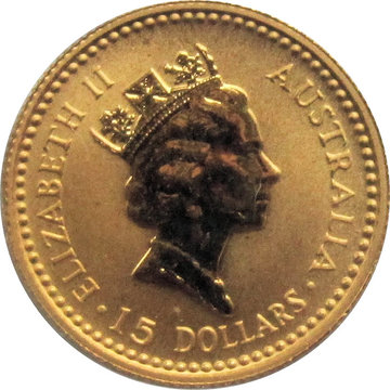 1989-1990 15 Dollars – Elizabeth II (3rd Portrait – Australian Kangaroo – Gold Bullion Coin)
