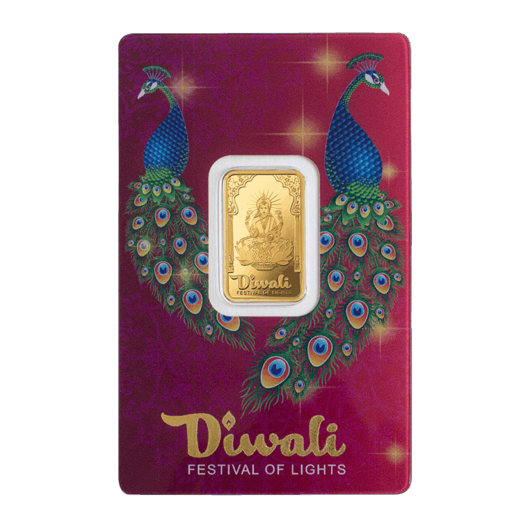 2024 Diwali – Lakshmi & Peacocks 5g Pure Gold Bar