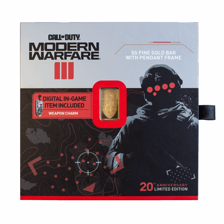 Call of Duty®: Modern Warfare® III 5g gold bar with pendant frame & bonus in-game weapon charm