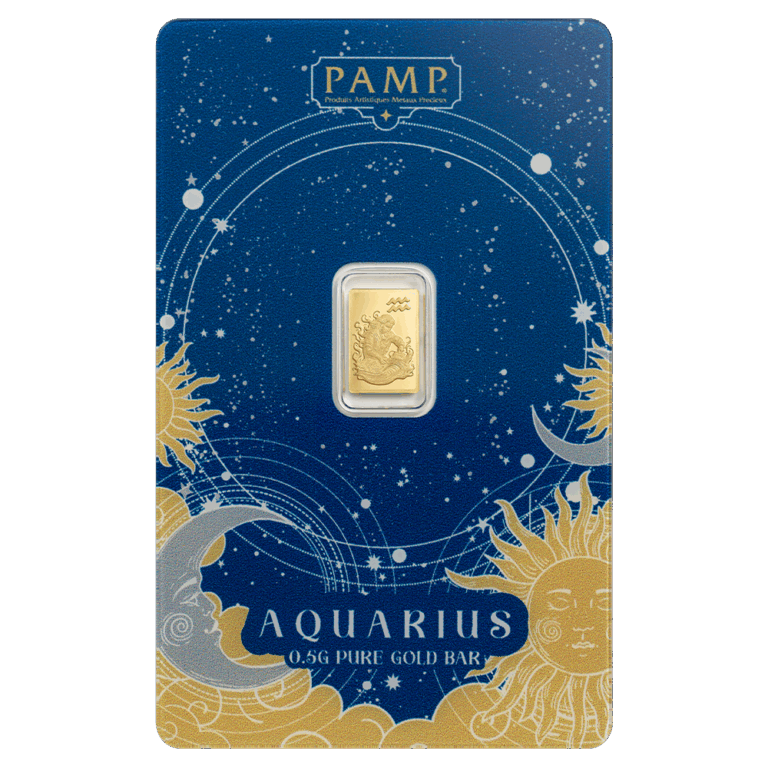 1/2g Gold Bar Zodiac Aquarius