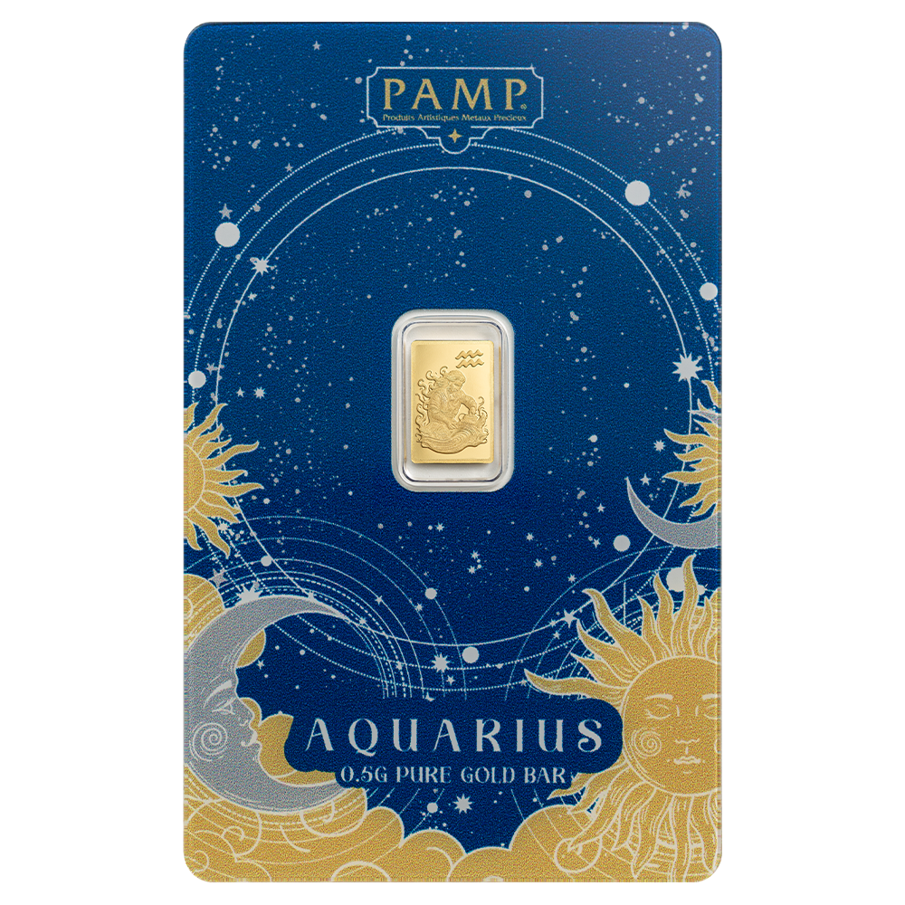 1/2g Gold Bar Zodiac Aquarius