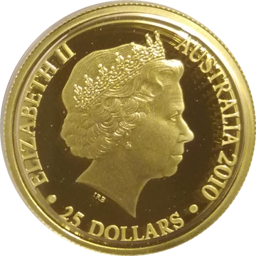 2010 25 Dollars – Elizabeth II (4th Portrait – Kangaroo, Windmill left – Gold Bullion Coin)