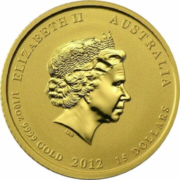 2012 15 Dollars – Elizabeth II (4th Portrait – Year of the Dragon – Gold Bullion Coin)