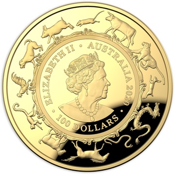 2020 100 Dollars – Elizabeth II (6th Portrait – Year of the Rat; Domed – Gold Proof)