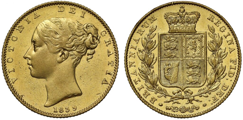 1839 Queen Victoria Five Gold Sovereign Coin