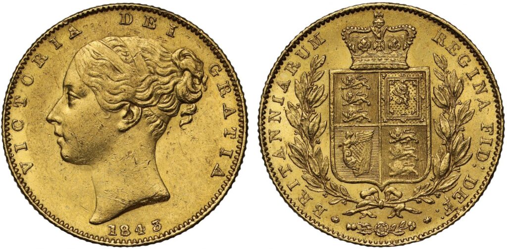 1843 Victoria Half Gold Sovereign Coin
