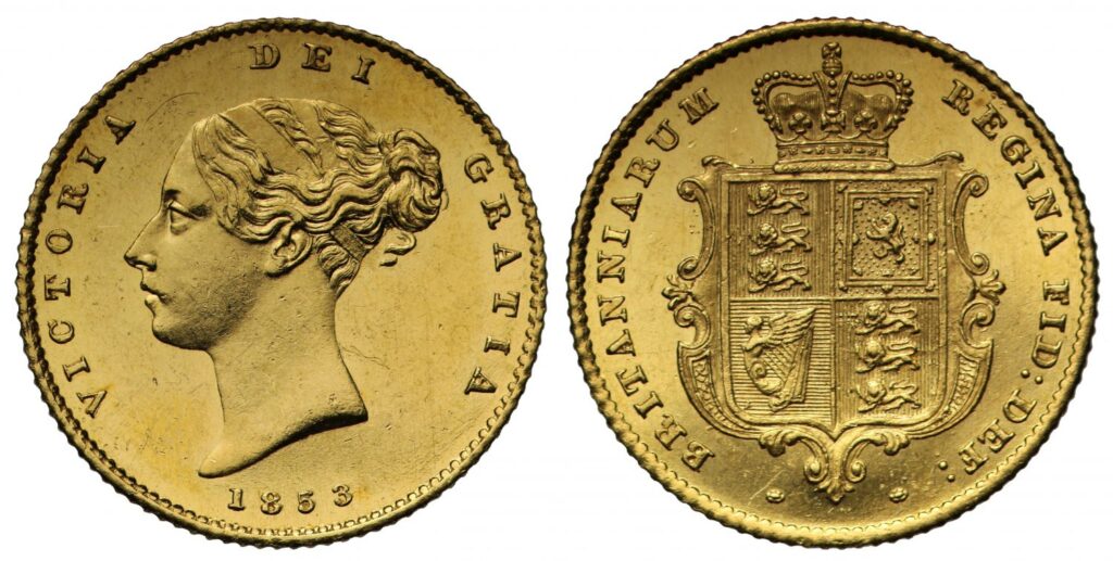 1853 Victoria Half Gold Sovereign Coin