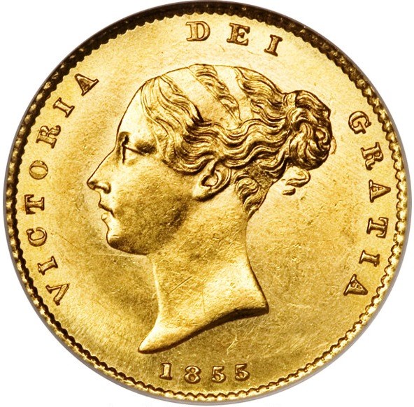1855 Victoria Half Gold Sovereign Coin