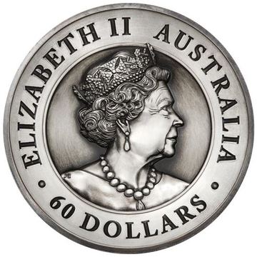 60 Dollars – Elizabeth II (6th Portrait – Australian Kangaroo – Silver Antiqued)