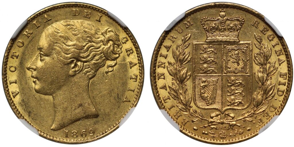 1869 Victoria Full Gold Sovereign Coin