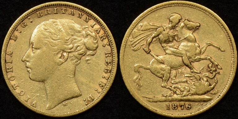 1876 Victoria Full Gold Sovereign Coin
