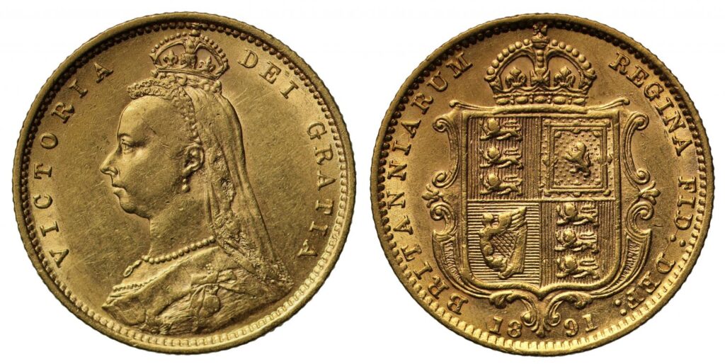 1891 Victoria Half Gold Sovereign Coin