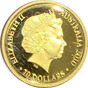 2010 10 Dollars – Elizabeth II (4th Portrait – Year of the Tiger – Gold Proof)