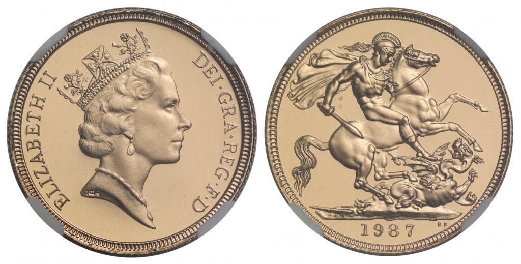 1987 Elizabeth II Five Gold Sovereign Coin