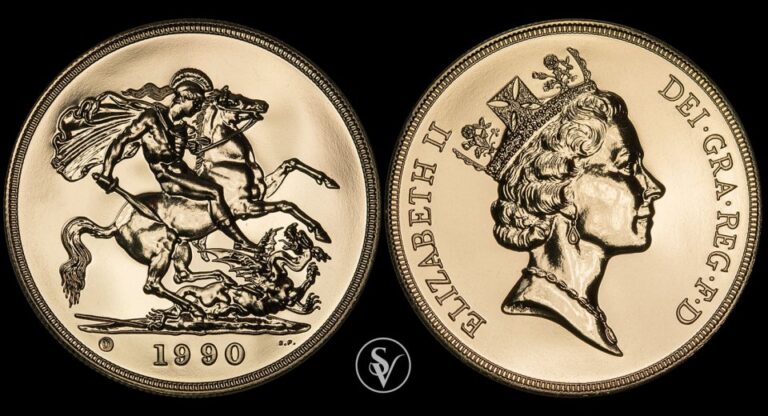 1990 Elizabeth II Five Gold Sovereign Coin