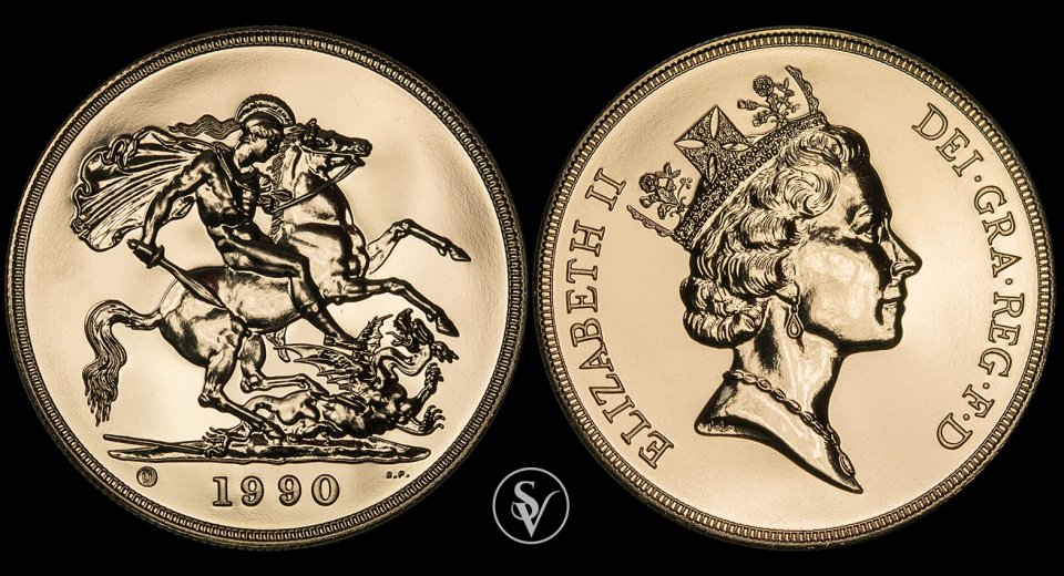 1990 Elizabeth II Five Gold Sovereign Coin