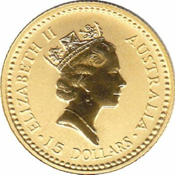 1991-1992 15 Dollars – Elizabeth II (3rd Portrait – Australian Nugget – Gold Bullion Coin)
