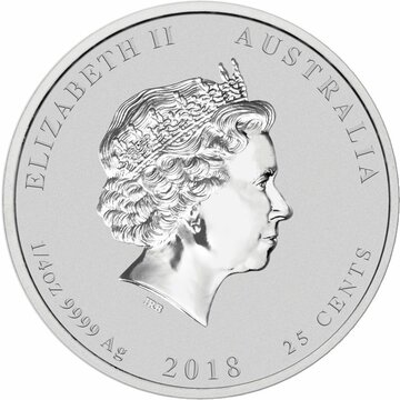 25 Cents – Elizabeth II (4th Portrait – Year of the Dog – Silver Bullion Coin)