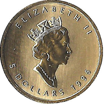 1990-2003 5 Dollars – Elizabeth II (3rd Portrait; 1/10 oz. Gold Bullion Coinage)