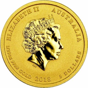 2018 5 Dollars – Elizabeth II (4th Portrait – Year of the Dog – Gold Bullion Coin)