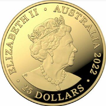 2022 25 Dollars – Elizabeth II (6th Portrait – Bounding Kangaroo – Gold Bullion Coin)