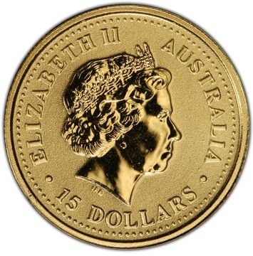 1999-2000 15 Dollars – Elizabeth II (4th Portrait – Kangaroo Gold Nugget)