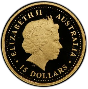 2006 15 Dollars – Elizabeth II (4th Portrait – Saltwater Crocodile; Gold Proof)