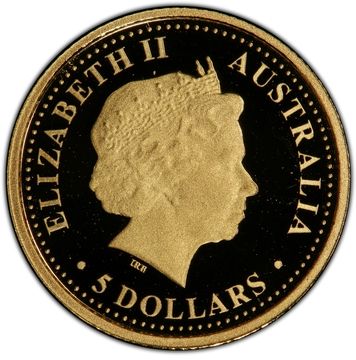 2007 5 Dollars – Elizabeth II (4th Portrait – Great White Shark; Gold Proof)