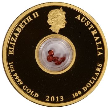 2013 100 Dollars – Elizabeth II (4th Portrait – Treasures of The World – Garnet; Gold Proof)