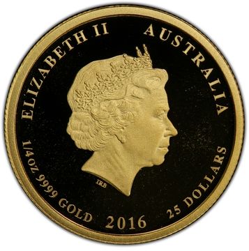 2016 25 Dollars – Elizabeth II (4th Portrait – Year of the Monkey – Gold Bullion Coin)