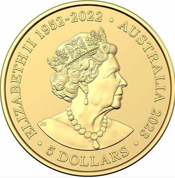 2023 5 Dollars – Elizabeth II (6th Portrait; In the name of – FIFA Women’s World Cup AU-NZ-23; Gold Frosted)