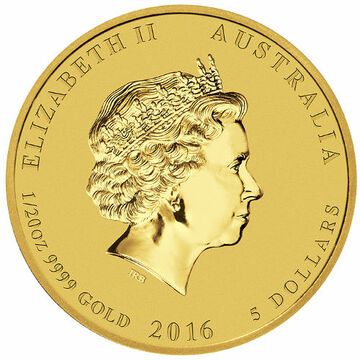 2016 5 Dollars – Elizabeth II (4th Portrait – Year of the Monkey – Gold Bullion Coin)
