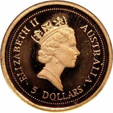 1998 5 Dollars – Elizabeth II (3rd Portrait – Kangaroo – Gold Proof)