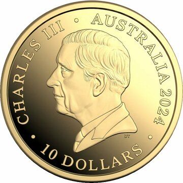 2024 10 Dollars – Charles III (1st Portrait – Australia in Space; Gold Proof)