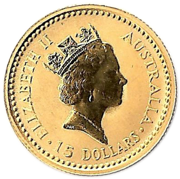 1992-1993 15 Dollars – Elizabeth II (3rd Portrait – Australian Kangaroo – Gold Bullion Coin)