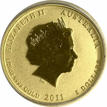 2011 5 Dollars – Elizabeth II (4th Portrait – Year of the Rabbit – Gold Bullion Coin)