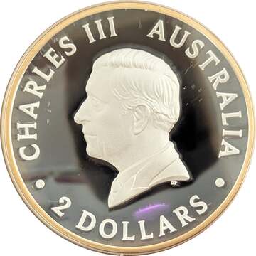 2 Dollars – Charles III (1st Portrait – Australian Kookaburra – Silver Proof Gilded)