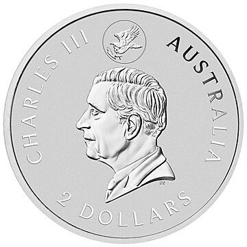2 Dollars – Charles III (1st Portrait – Australian Wedge-Tailed Eagle – Silver Coloured)