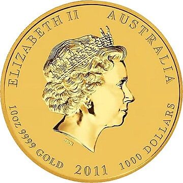 2011 1000 Dollars – Elizabeth II (4th Portrait – Year of the Rabbit – Gold Bullion Coin)