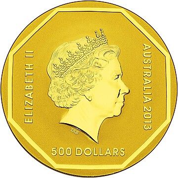 2013 500 Dollars – Elizabeth II (4th Portrait – Kangaroo Road Sign – Gold)